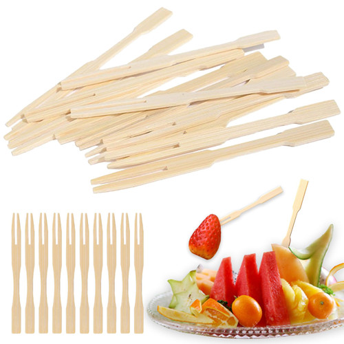 Bamboo Forks for Appetizers, 3.5 inch Mini Cocktail Forks Bamboo Forks Appetizer Forks Small Fruit Forks Toothpicks Disposable Food Picks Cocktail Forks for Appetizer Charcuterie for Party - 100 pack