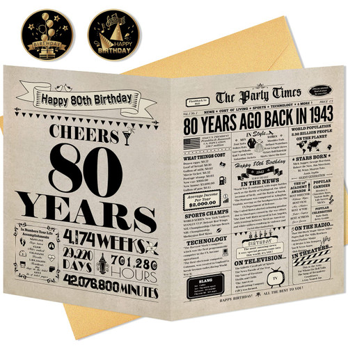 80th Birthday Card, 80th Birthday Decorations for Women Men, 80th Birthday Gifts for Dad Mom, Big Birthday Cards for 80 Year Old Brother Sister, Back in 1943 Birthday Card for Husband Wife Friend 80th Birthday Card, 80th Birthday Decorations for Women Men, 80th Birthday Gifts for Dad Mom, Big Birthday Cards for 80 Year Old Brother Sister, Back in 1943 Birthday Card for Husband Wife Friend