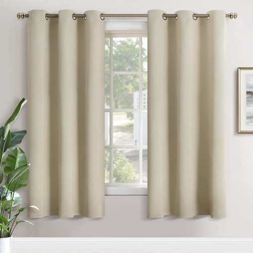 YoungsTex Blackout Curtains for Bedroom - Thermal Insulated with Grommet Top Room Darkening Noise Reducing Curtains for Living Room, 2 Panels, 42 x 72 Inch, Beige