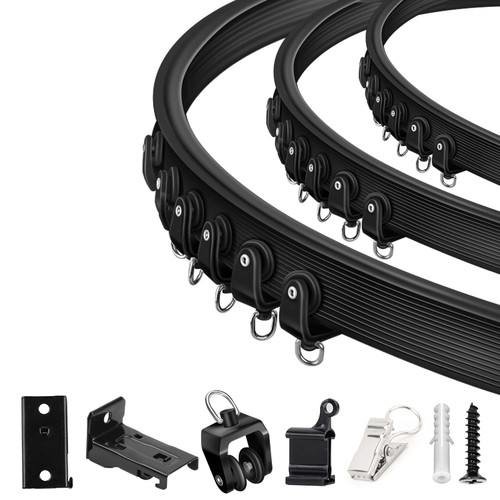 Ceiling Curtain Track, Flexible Bendable Curtain Track Ceiling Wall Mount Curved Curtain Rail Track 16Ft Heavy Duty Ceiling Track System for Curtain Room Divider Bay Window