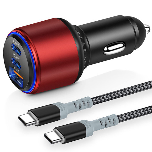 USB C Car Charger?95W 3-Port? Super Fast Type C Car Charger Adapter with 6FT USB C to C Cable Compatible with iPhone 13 Pro/Samsung S22,iPad MacBook Pro Air Laptop Cigarette Lighter USB Charger Red