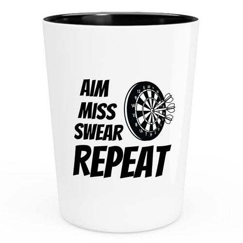 Darts Shot Glass 1.5oz - Aim miss swear - Archery athlete small arrow Gift for friend indoorsy Dart player gift shoot throw