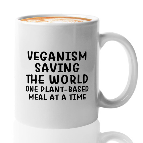 Flairy Land Vegan Coffee Mug 11oz White -One Plant-Based Meal - Vegan Gifts Plant Animal Lovers Gifts for Activists Vegetarian Mom Vegan Dad Herbivorous Lover Vegan Son Vegetarian Daughter
