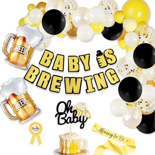 READIGO Baby Is Brewing Baby Shower Party Decorations Supplies,a BABY IS BREWING Banner,Oh Baby Cake Topper,Baby brew Balloons Garland,Gender Reveal Diaper party Sash Pin Set READIGO Baby Is Brewing Baby Shower Party Decorations Supplies,a BABY IS BREWING Banner,Oh Baby Cake Topper,Baby brew Balloons Garland,Gender Reveal Diaper party Sash Pin Set
