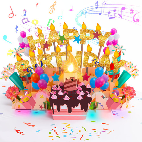 Musical Birthday Card with Light & Blowable Candle?3D Colourful Light Popup Cards with Happy Birthday Music, Blow Out Led Light Candle, Cheers Sound, Bday Gift Greeting Cards for Women Kids Men Musical Birthday Card with Light & Blowable Candle?3D Colourful Light Popup Cards with Happy Birthday Music, Blow Out Led Light Candle, Cheers Sound, Bday Gift Greeting Cards for Women Kids Men
