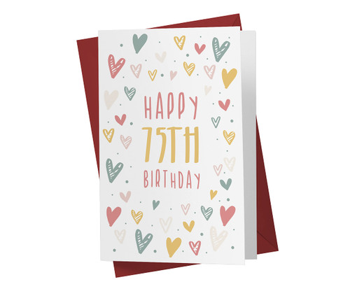 Karto 75th Birthday Card for Him Her - 75th Anniversary Card For Dad Mom - 75 Years Old Birthday Card For Brother Sister Friend - Happy 75th Birthday Card for Men Women Heart Doodles