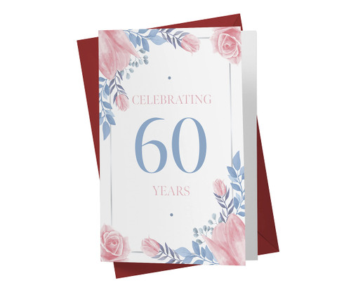 60th Birthday Card - Blue And Rose Flowers 60th Anniversary Card For Sister, Mother, Grandmother, Aunt, Wife, Girlfriend - 60 Years Old Birthday Card - Happy 60th Birthday Card - With Envelope 60th Birthday Card - Blue And Rose Flowers 60th Anniversary Card For Sister, Mother, Grandmother, Aunt, Wife, Girlfriend - 60 Years Old Birthday Card - Happy 60th Birthday Card - With Envelope