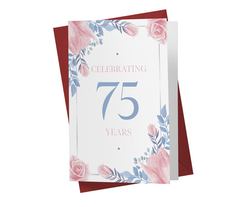75th Birthday Card - Blue And Rose Flowers 75th Anniversary Card For Sister, Mother, Grandmother, Aunt, Wife, Girlfriend - 75 Years Old Birthday Card - Happy 75th Birthday Card - With Envelope 75th Birthday Card - Blue And Rose Flowers 75th Anniversary Card For Sister, Mother, Grandmother, Aunt, Wife, Girlfriend - 75 Years Old Birthday Card - Happy 75th Birthday Card - With Envelope