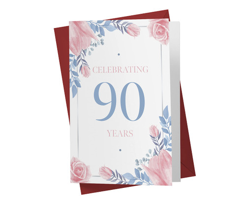 90th Birthday Card - Blue And Rose Flowers 90th Anniversary Card For Sister, Mother, Grandmother, Aunt, Wife, Girlfriend - 90 Years Old Birthday Card - Happy 90th Birthday Card - With Envelope 90th Birthday Card - Blue And Rose Flowers 90th Anniversary Card For Sister, Mother, Grandmother, Aunt, Wife, Girlfriend - 90 Years Old Birthday Card - Happy 90th Birthday Card - With Envelope