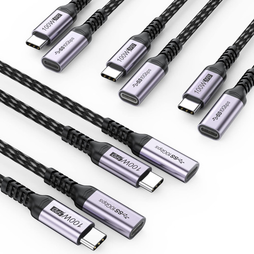 DteeDck USB C Extension Cable 6.6ft 5 Pack, USB C to USB C Male to Female, Type C Extender Cord USB3.1 Gen2 100W Fast Charging 10Gbps Transfer Compatibility with Laptop Tablet Mobile Phone and More