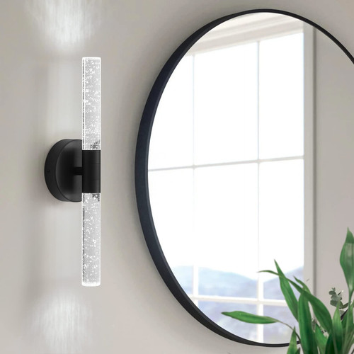 Nuanshued Modern Wall Sconce Black Sconce Wall Lighting 8W 6000K LED Vanity Lights in Aluminum Bubble Crystal Indoor Bathroom Wall Light Fixtures for Bathroom Bedroom Hallway Living Room