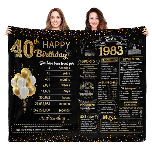 Happy 40th Birthday Gifts for Women Men 40th Birthday Decorations Vintage Back in 1983 Blanket 40 Year Old Birthday Gift Ideas for Her Him 1983 Old Time Information Throw Blanket Gold 50x60 inches Happy 40th Birthday Gifts for Women Men 40th Birthday Decorations Vintage Back in 1983 Blanket 40 Year Old Birthday Gift Ideas for Her Him 1983 Old Time Information Throw Blanket Gold 50x60 inches