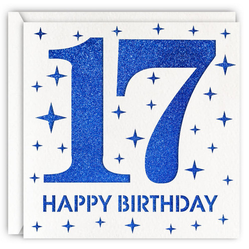 Blue 17th Birthday Card, Laser Cut Glitter Girl Boy Age 17 Gift For Daughter, Son Blue 17th Birthday Card, Laser Cut Glitter Girl Boy Age 17 Gift For Daughter, Son