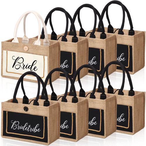 8 Pack Bride Tote Bag Bride Tribe Wedding Gift Bag Bride Beach Bag with Handles Bridal Jute Burlap Tote Bags Reusable Shopping Totes for Women Bridesmaids Bachelorette Party Engagement Newlywed