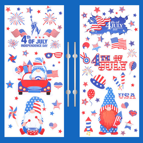 9 Sheets Window Clings USA Independence Day Patriotic Window Clings Window Decoration Double-Sided for 4th of July Independence Day Party Supplie