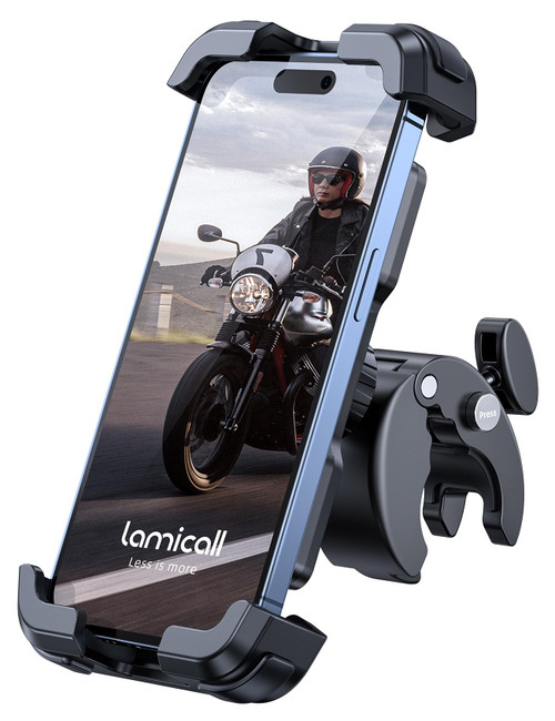 Lamicall Motorcycle Phone Mount, Bike Phone Holder - Upgrade Quick Install Handlebar Clip for Bicycle Scooter, Cell Phone Clamp for iPhone 14 Pro Max / 13/12, Galaxy S10 and More 4.7-6.8" Phone