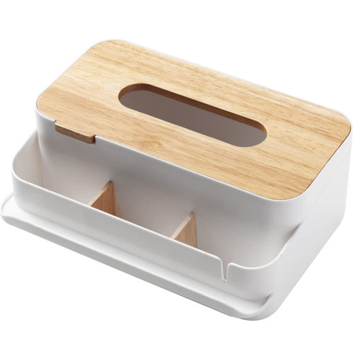 Mekek Wooden Tissue Box Holder Cover, Remote Control Holder Storage Box Desktop Stand Organizer, Multifunction Tissue Box Rectangular Facial Tissue Holder Dispenser