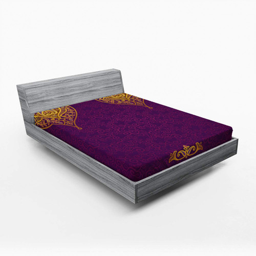 Ambesonne Purple Fitted Sheet, East Oriental Royal Palace Patterns with Bohemian Style Art Traditional Wedding, Soft Decorative Fabric Bedding All-Round Elastic Pocket, Full Size, Purple Yellow