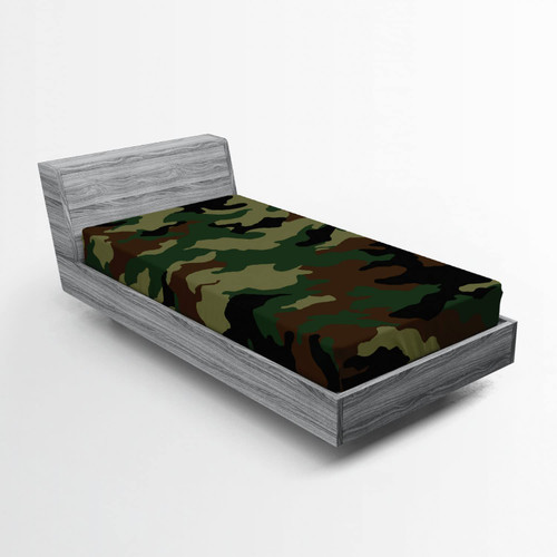 Ambesonne Camo Fitted Sheet, Graphic Uniform Inspired Camouflage Clothing Design, Soft Decorative Fabric Bedding All-Round Elastic Pocket, Twin Size, Green Brown