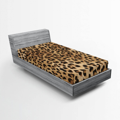 Ambesonne Leopard Print Fitted Sheet, Skin Pattern of a Wild Savannah Animal Powerful Panther Big Cat, Bed Cover with All-Round Elastic Deep Pocket for Comfort, Twin XL Size, Brown Beige