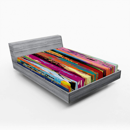 Ambesonne Abstract Fitted Sheet, Multicolored Expressionist Work of Art Vibrant Rainbow Design Tainted Pattern, Soft Decorative Fabric Bedding All-Round Elastic Pocket, Queen Size, Rainbow Color