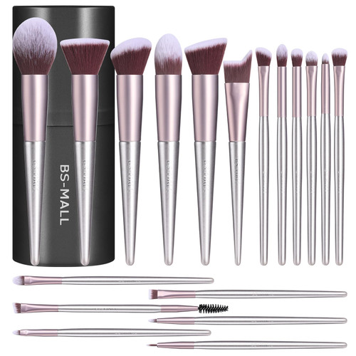 BS-MALL Makeup Brush Set 18 Pcs Premium Synthetic Foundation Powder Concealers Eye shadows Blush Makeup Brushes with black case (B-Purple)