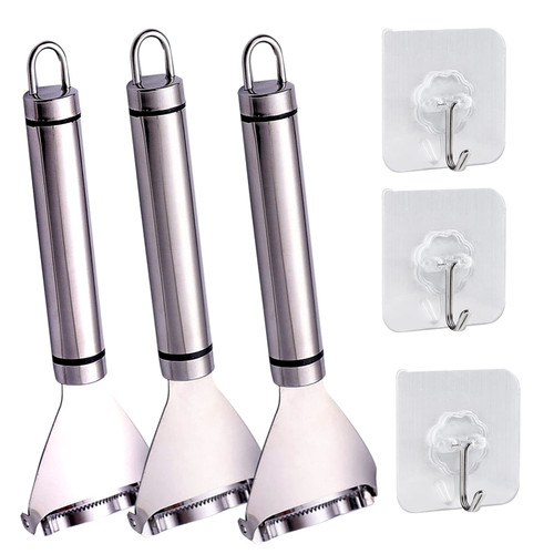 Corn Peeler - 3PCS Corn Cutter From the Cob with 3 Adhesive Hooks - Stainless Steel Corn on the Cob Remover Tool Corn Cob Stripper Corn Thresher Kernel Remover Peelers For Kitchen Gadgets Peeler