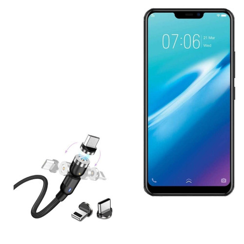 BoxWave Cable Compatible with vivo Y81i - MagnetoSnap AllCharge Cable, Magnet Charging Cable USB Type-C Micro USB for vivo Y81i - Jet Black