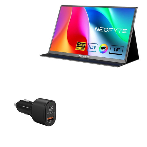 BoxWave Car Charger Compatible with NEOFYTE Portable Monitor for Laptop T14P (14 in) - SwiftCharge PD QC4.0 Car Charger Plus (60W), PD QC4.0 Car Charger 60W High Power - Jet Black