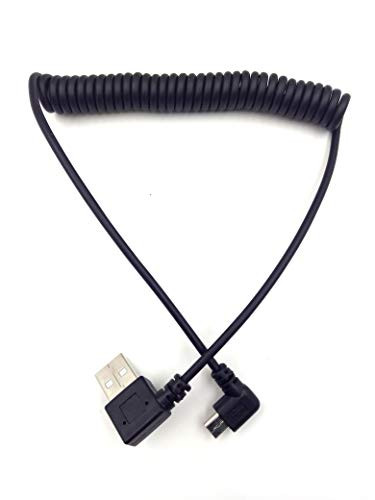 Coiled Micro USB Cable - Haokiang 5Ft 90 Degrees Right Angle Coiled Spring USB2.0 A Male to Micro USB 5Pin A Male Sync Charging Data Transfer Spring Coiled Cord (90°USB M/Micro)