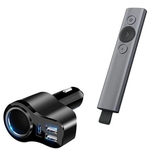 BoxWave Car Charger Compatible with Logitech Spotlight Presentation Remote (Car Charger by BoxWave) - XtraPower PD Car Charger (18W), Car Charger with Two USB Ports & One Type-C Port - Jet Black BoxWave Car Charger Compatible with Logitech Spotlight Presentation Remote (Car Charger by BoxWave) - XtraPower PD Car Charger (18W), Car Charger with Two USB Ports & One Type-C Port - Jet Black