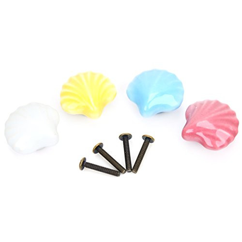 4-Pack Ceramic Drawer Knobs, AUSPA Cabinet Knobs Door Knobs Drawer Pulls Dresser Knobs Handles Cupboard Pulls Ceramic Pull Handle (Shell Shape)