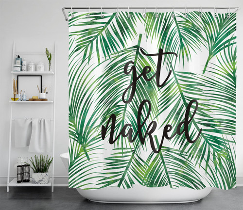 LB Green Tropical Coconut Palm Leaf Shower Curtain with Hooks,Black Font Get Naked Funny Bathroom Curtains 72x78 inch Waterproof Polyester Fabric LB Green Tropical Coconut Palm Leaf Shower Curtain with Hooks,Black Font Get Naked Funny Bathroom Curtains 72x78 inch Waterproof Polyester Fabric