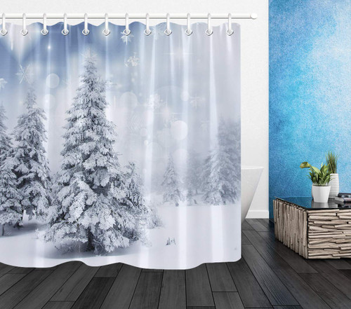 LB Winter Forest Shower Curtain Snowy Woodland Pine Tree Scene Shower Curtains for Bathroom Decorations Set with Hooks 60x72 inch Waterproof Polyester Fabric