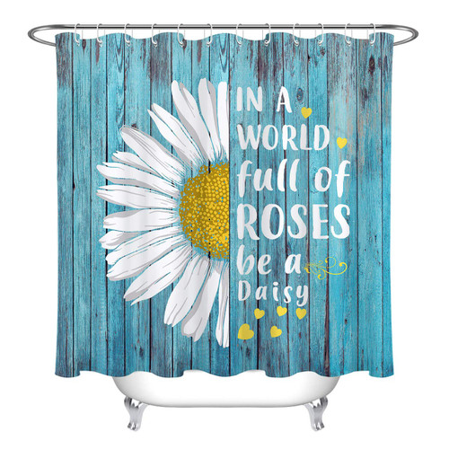 LB Country Style Daisy Flower Shower Curtains for Bathroom Floral Botanical Rustic Barn Wood Farmhouse Shower Curtain Set with Hooks 72x78 inch Waterproof Polyester Fabric Bathroom Decorations