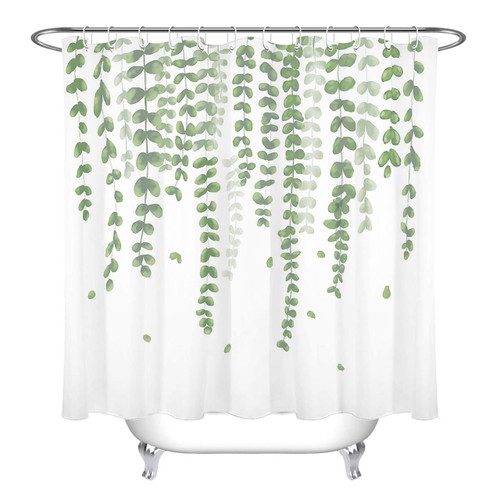 LB Eucalyptus Leaves Shower Curtain Hanging Green Leaf Watercolor Plant Floral Bathroom Curtain with Hooks 72x72 inch Waterproof Polyester Fabric Bathroom Decorations