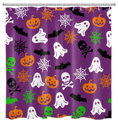 LB Funny Halloween Shower Curtain Set Cute Pumpkin Ghost Skull Spider Web Kids Shower Curtains for Bathroom with Hooks 72x72 inch Waterproof Polyester Fabric Decorations