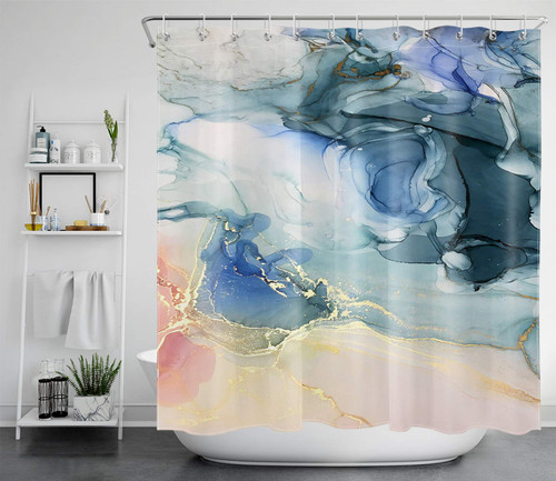 LB Marble Texture Shower Curtain Blue Ombre Ink Art Painting Modern Luxury Shower Curtains for Bathroom Decor Set with Hooks 72x72 inch Waterproof Polyester Fabric LB Marble Texture Shower Curtain Blue Ombre Ink Art Painting Modern Luxury Shower Curtains for Bathroom Decor Set with Hooks 72x72 inch Waterproof Polyester Fabric