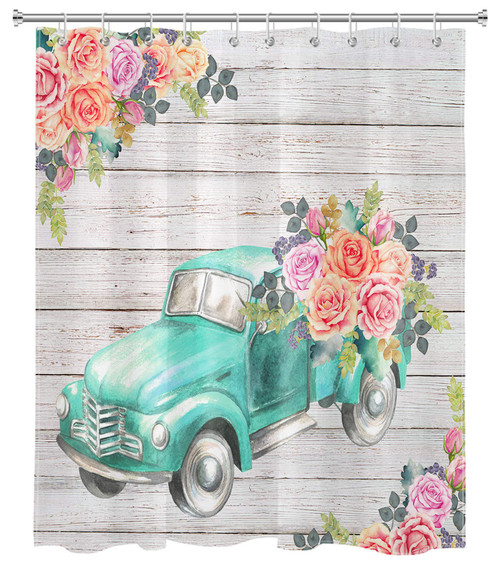 LB Vintage Farmhouse Truck Flower Shower Curtain Rose Peony Watercolor Floral Rustic Wood Shower Curtains for Bathroom Decoration Set with Hooks 60x72 inch Waterproof Polyester Fabric LB Vintage Farmhouse Truck Flower Shower Curtain Rose Peony Watercolor Floral Rustic Wood Shower Curtains for Bathroom Decoration Set with Hooks 60x72 inch Waterproof Polyester Fabric
