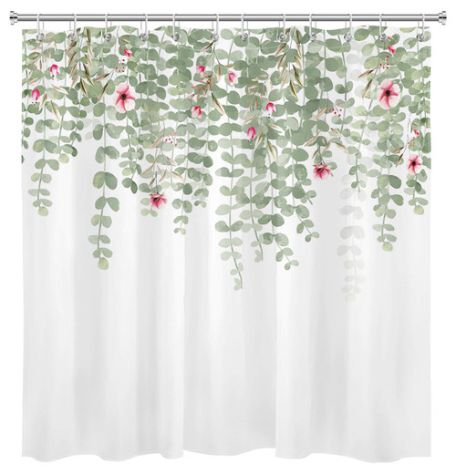 LB Watercolor Green Leaf Shower Curtain Botanical Plant Floral Spring Round Eucalyptus Green Leaves Pink Flower Shower Curtains for Bathroom Decor Set with Hooks 72x72 inch Waterproof Fabric LB Watercolor Green Leaf Shower Curtain Botanical Plant Floral Spring Round Eucalyptus Green Leaves Pink Flower Shower Curtains for Bathroom Decor Set with Hooks 72x72 inch Waterproof Fabric