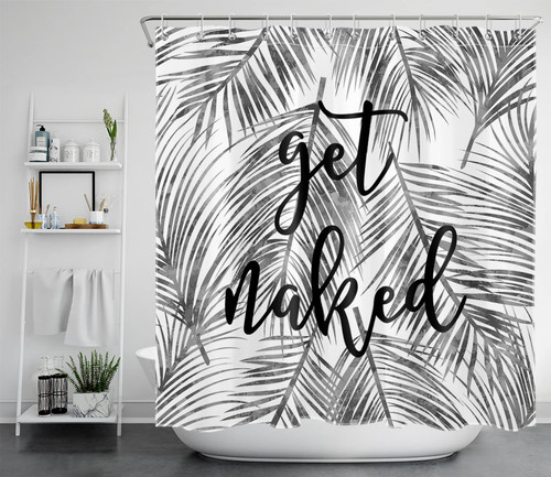 LB Tropical Plant Grey Palm Leaf Shower Curtain, Black Art Font Funny Words Get Naked Modern Fabric Shower Curtains for Bathroom with Hooks Bathroom Curtains Shower Set, 72"x 72" LB Tropical Plant Grey Palm Leaf Shower Curtain, Black Art Font Funny Words Get Naked Modern Fabric Shower Curtains for Bathroom with Hooks Bathroom Curtains Shower Set, 72"x 72"