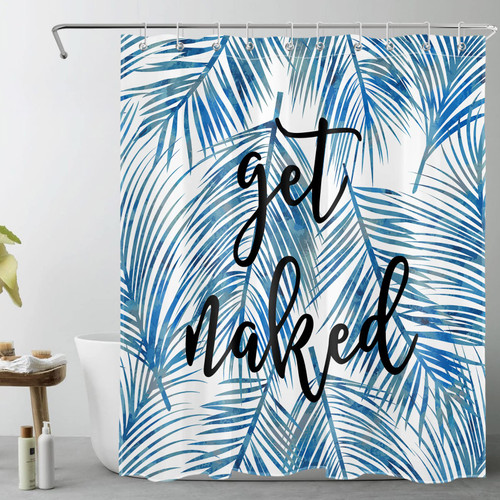 LB Funny Get Naked Shower Curtain, Blue Plam Leaf Shower Curtain for Bathroom Tropical Jungle Plant Home Bathtubs Bathroom Curtain Decoration Set with 12 Hooks, 60"x 72" LB Funny Get Naked Shower Curtain, Blue Plam Leaf Shower Curtain for Bathroom Tropical Jungle Plant Home Bathtubs Bathroom Curtain Decoration Set with 12 Hooks, 60"x 72"