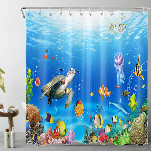 LB Underwater World Shower Curtain for Bathroom,Funny Turtle and Colorful Tropical Fish Coral Fabric Shower Curtain with Hooks,Fantasy Blue Ocean Bathroom Curtains Shower Set, 72x72 inches LB Underwater World Shower Curtain for Bathroom,Funny Turtle and Colorful Tropical Fish Coral Fabric Shower Curtain with Hooks,Fantasy Blue Ocean Bathroom Curtains Shower Set, 72x72 inches