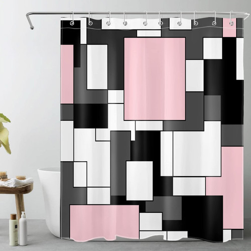 Modern Pink Shower Curtain for Bathroom, Grey Black and White Abstract Mid Century Minimalist Geometric Shower Curtains 60X72 inch Polyester Fabric Bathroom Decoration Bath Curtains Hooks Included Modern Pink Shower Curtain for Bathroom, Grey Black and White Abstract Mid Century Minimalist Geometric Shower Curtains 60X72 inch Polyester Fabric Bathroom Decoration Bath Curtains Hooks Included