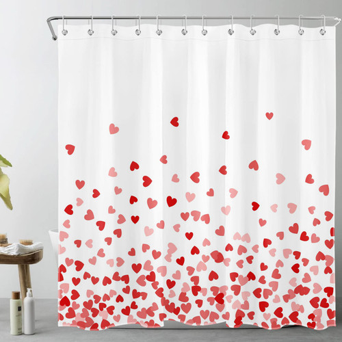 LB Romantic Valentine's Day Shower Curtain Red and Pink Love Hearts on White Bathroom Curtain with Hooks 72x72 inch Waterproof Polyester Fabric Bathroom Decorations LB Romantic Valentine's Day Shower Curtain Red and Pink Love Hearts on White Bathroom Curtain with Hooks 72x72 inch Waterproof Polyester Fabric Bathroom Decorations