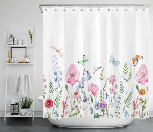 LB Floral Shower Curtain Fabric Wild Flower Shower Curtain Set with Hooks Watercolor Botanical Plant Colorful Flowers Green Leaves Butterfly Bathroom Curtain Decor Machine Washable 72x78 Extra Long LB Floral Shower Curtain Fabric Wild Flower Shower Curtain Set with Hooks Watercolor Botanical Plant Colorful Flowers Green Leaves Butterfly Bathroom Curtain Decor Machine Washable 72x78 Extra Long