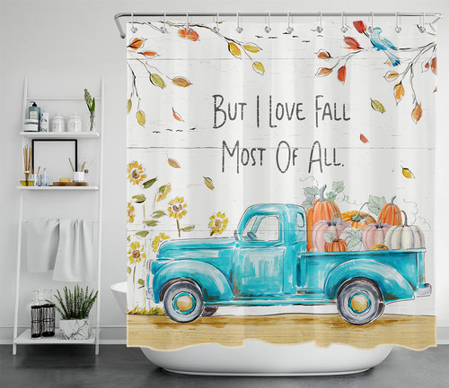 LB Autumn Fall Shower Curtain for Bathroom, Farmhouse Sunflower Fall Harvest Pumpkin on Rustic Blue Farm Truck Wood Boards Thanksgiving Fabric Bathroom Decor Set with Shower Curtain Hooks, 72x72 Inch LB Autumn Fall Shower Curtain for Bathroom, Farmhouse Sunflower Fall Harvest Pumpkin on Rustic Blue Farm Truck Wood Boards Thanksgiving Fabric Bathroom Decor Set with Shower Curtain Hooks, 72x72 Inch