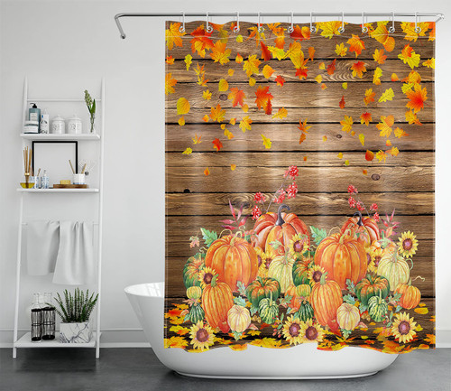 LB Thanksgiving Pumpkin Fall Shower Curtain for Bathroom, Autumn Maple Leaves Fall Harvest Pumpkin Sunflowers on Rustic Wooden Boards Fabric Bathroom Decor Set with Shower Curtain Hooks, 60x72 Inch LB Thanksgiving Pumpkin Fall Shower Curtain for Bathroom, Autumn Maple Leaves Fall Harvest Pumpkin Sunflowers on Rustic Wooden Boards Fabric Bathroom Decor Set with Shower Curtain Hooks, 60x72 Inch