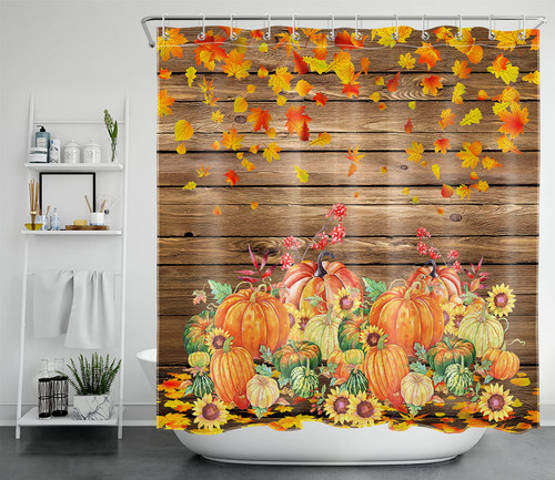 LB Thanksgiving Pumpkin Fall Shower Curtain for Bathroom, Autumn Maple Leaves Fall Harvest Pumpkin Sunflowers on Rustic Wooden Boards Fabric Bathroom Decor Set with Shower Curtain Hooks, 72x79 Inch LB Thanksgiving Pumpkin Fall Shower Curtain for Bathroom, Autumn Maple Leaves Fall Harvest Pumpkin Sunflowers on Rustic Wooden Boards Fabric Bathroom Decor Set with Shower Curtain Hooks, 72x79 Inch