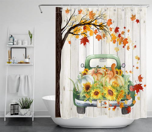 LB Fall Thanksgiving Shower Curtain for Bathroom, Autumn Maple Leaves Farm Truck Fall Harvest Pumpkin Sunflowers Rustic Wood Boards Fabric Bathroom Decor Set with Shower Curtain Hooks, 60x72 Inches LB Fall Thanksgiving Shower Curtain for Bathroom, Autumn Maple Leaves Farm Truck Fall Harvest Pumpkin Sunflowers Rustic Wood Boards Fabric Bathroom Decor Set with Shower Curtain Hooks, 60x72 Inches